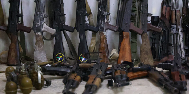 Quantities of weapons and ammunition seized following sweeping the cities of Sahnaya and Ashrafiyat Sahnaya