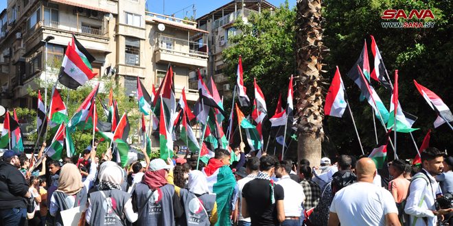 Manifestación en Damasco en favor de Palestina y contra la brutalidad israelí