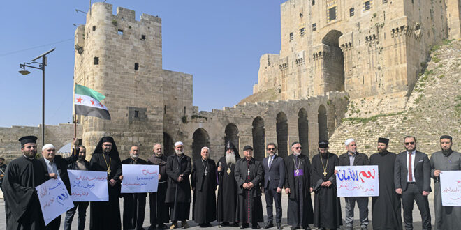 אנשי דת בחלב מארגנים עצרת מחאה כאות סולידריות עם הביטחון הכללי וצבא סוריה